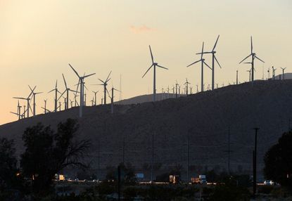 Wind turbines near Interstate 10 in Palm Springs, California.