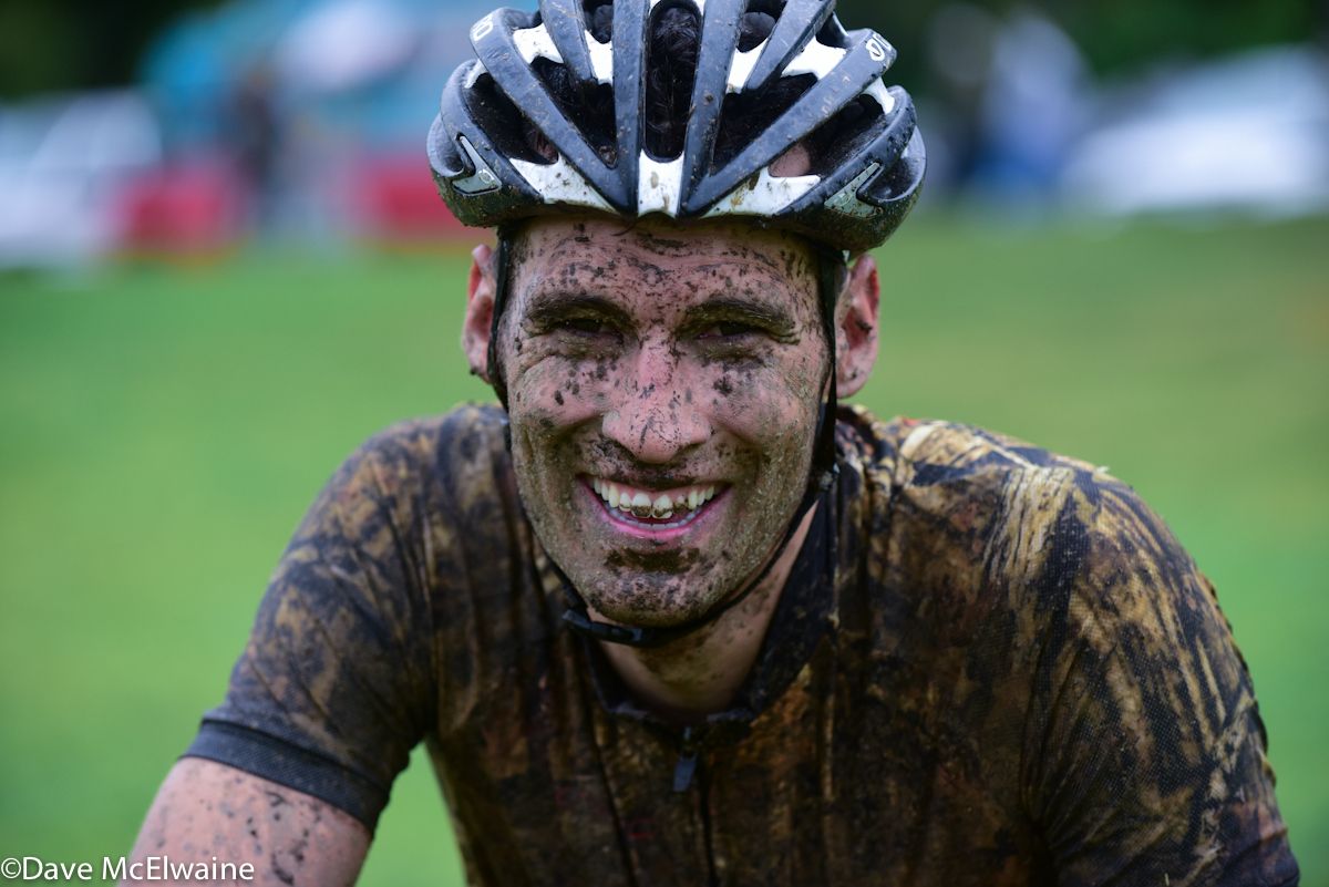 Ryan Steers was all smiles at the finish despite the mud and rain