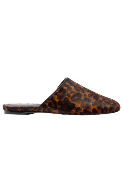 Larroudé, Venice Flat Mule in Leopard Print Calf Hair