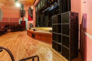 The stage inside of the Boulder Theater with an L-Acoustics sound system.