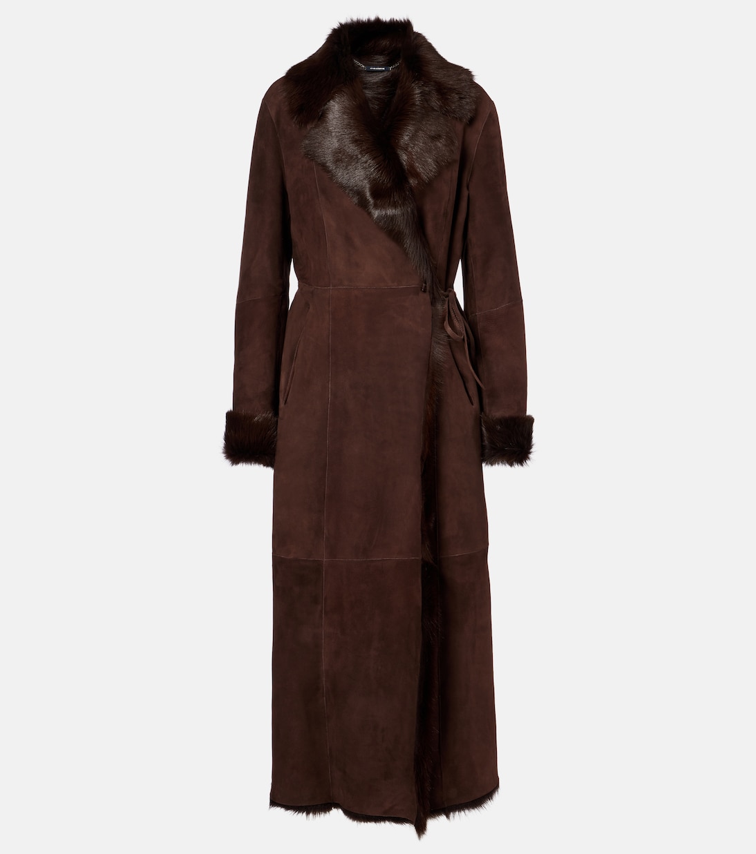 Joni Shearling-Lined Suede Wrap Coat