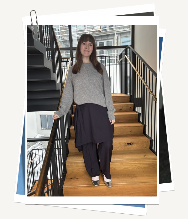 Halie LeSavage wearing the skirt over pants trend during Copenhagen Fashion Week