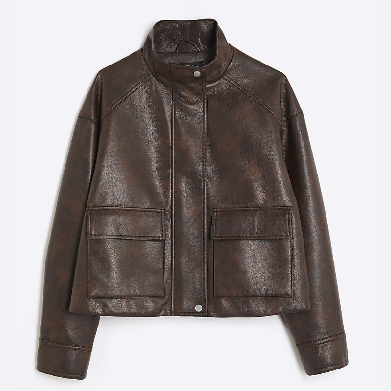 brown leather jacket from River Island