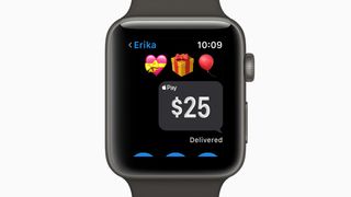 An Apple Watch showing an Apple Pay payment in iMessage