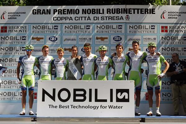 The Liquigas-Cannondale squad is introduced prior to the race.