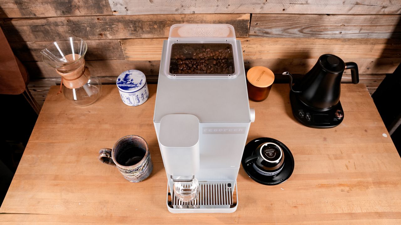Terra Kaffe Demi espresso maker on a kitchen surface