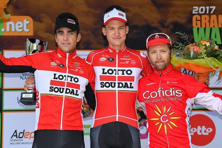 Tony Gallopin, Tim Wellens and Julien Simon on the GP de Wallonie podium