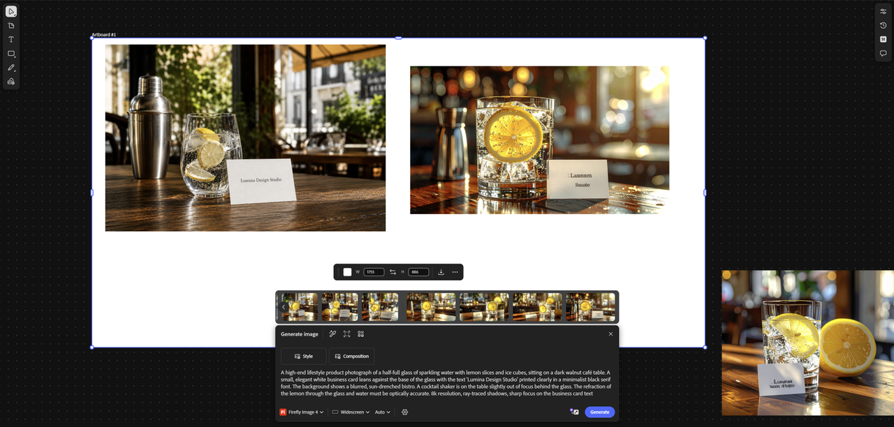 A screenshot of work on a moodboard in Adobe Firefly Boards, one of the best AI image generators