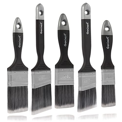 Genixart Angled Cutting in Paint Brushes for Walls and Trim, Angle Sash Paintbrush for Furniture, Staining Brush for Interior &amp;amp; Exterior Painting (5 Pack)