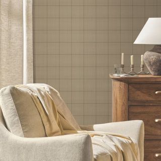 A light brown checkered wallpaper by Magnolia Home