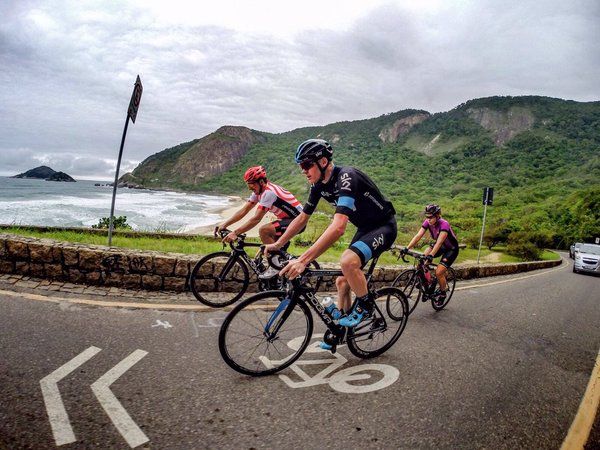 Chris Froome rides on the road race course of the 2016 Rio Olympics