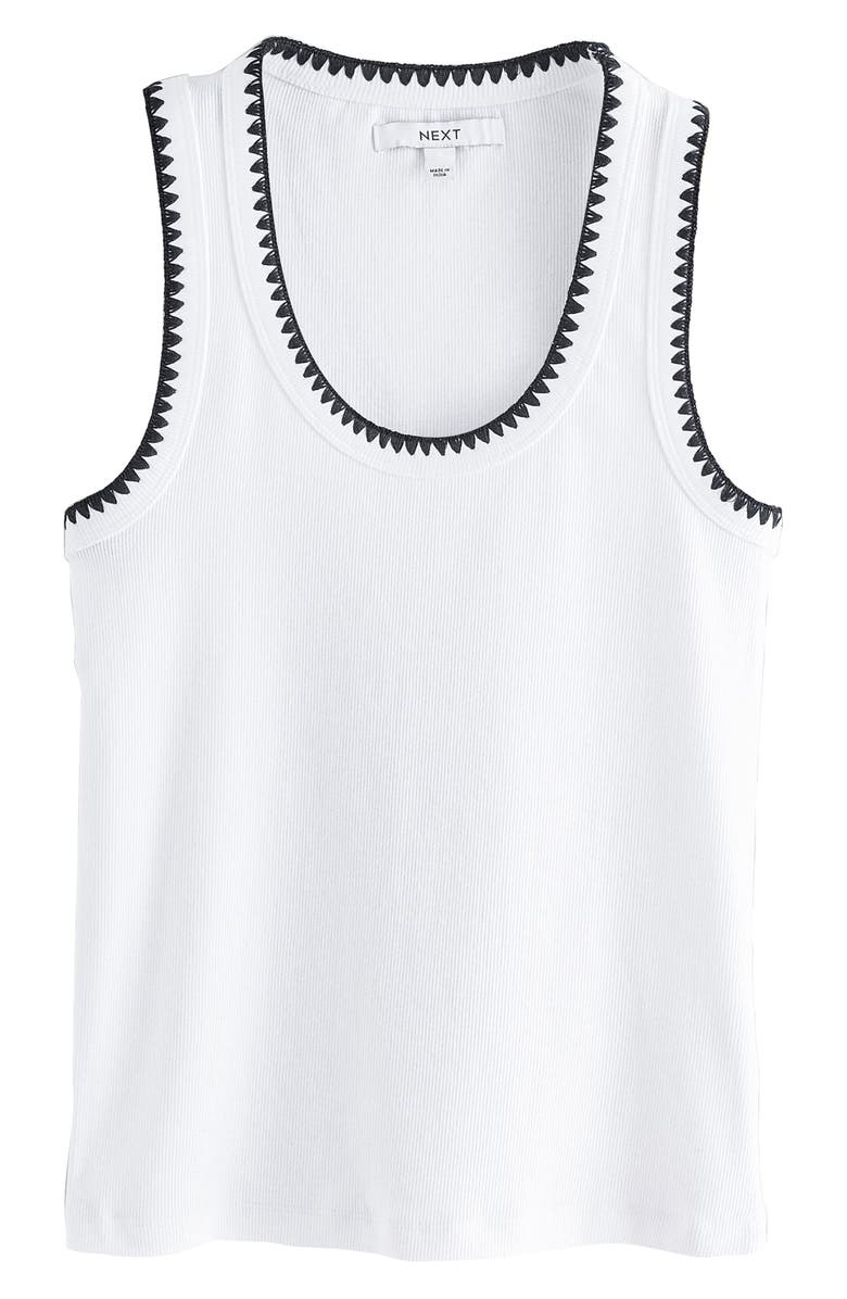 Monochrome Embroidered Cotton Rib Tank