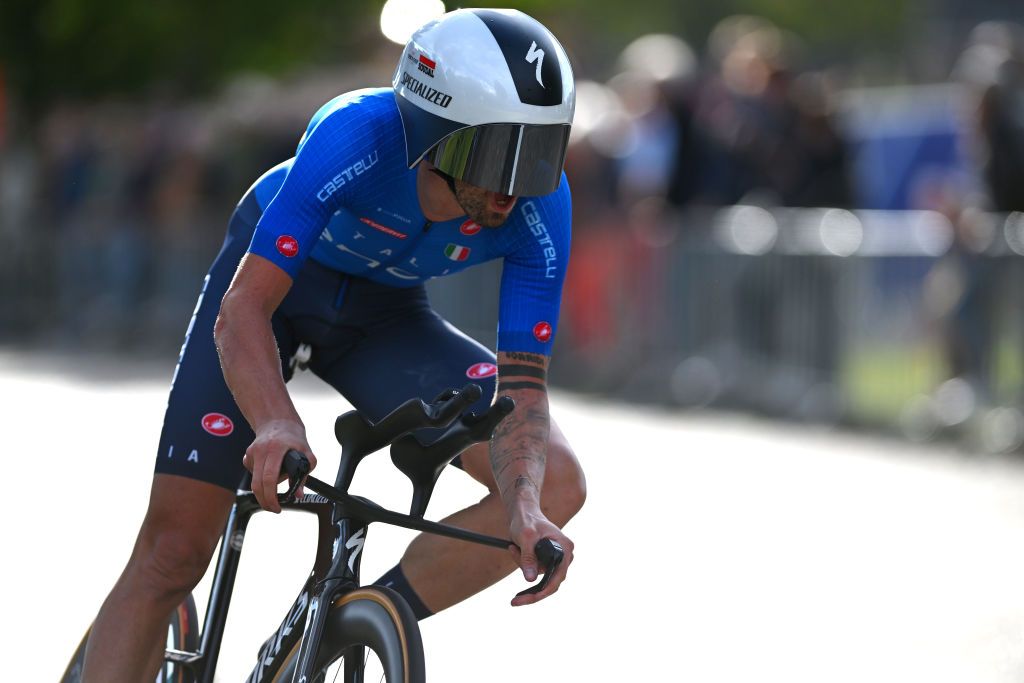 HASSELT BELGIUM SEPTEMBER 11 Mattia Cattaneo of Team Italy sprints during the 30th UEC Road Cycling European Championships 2024 Mens Elite Individual Time Trial a 313km from HeusdenZolder to Hasselt UCIWT on September 11 2024 in Hasselt Belgium Photo by Luc ClaessenGetty Images
