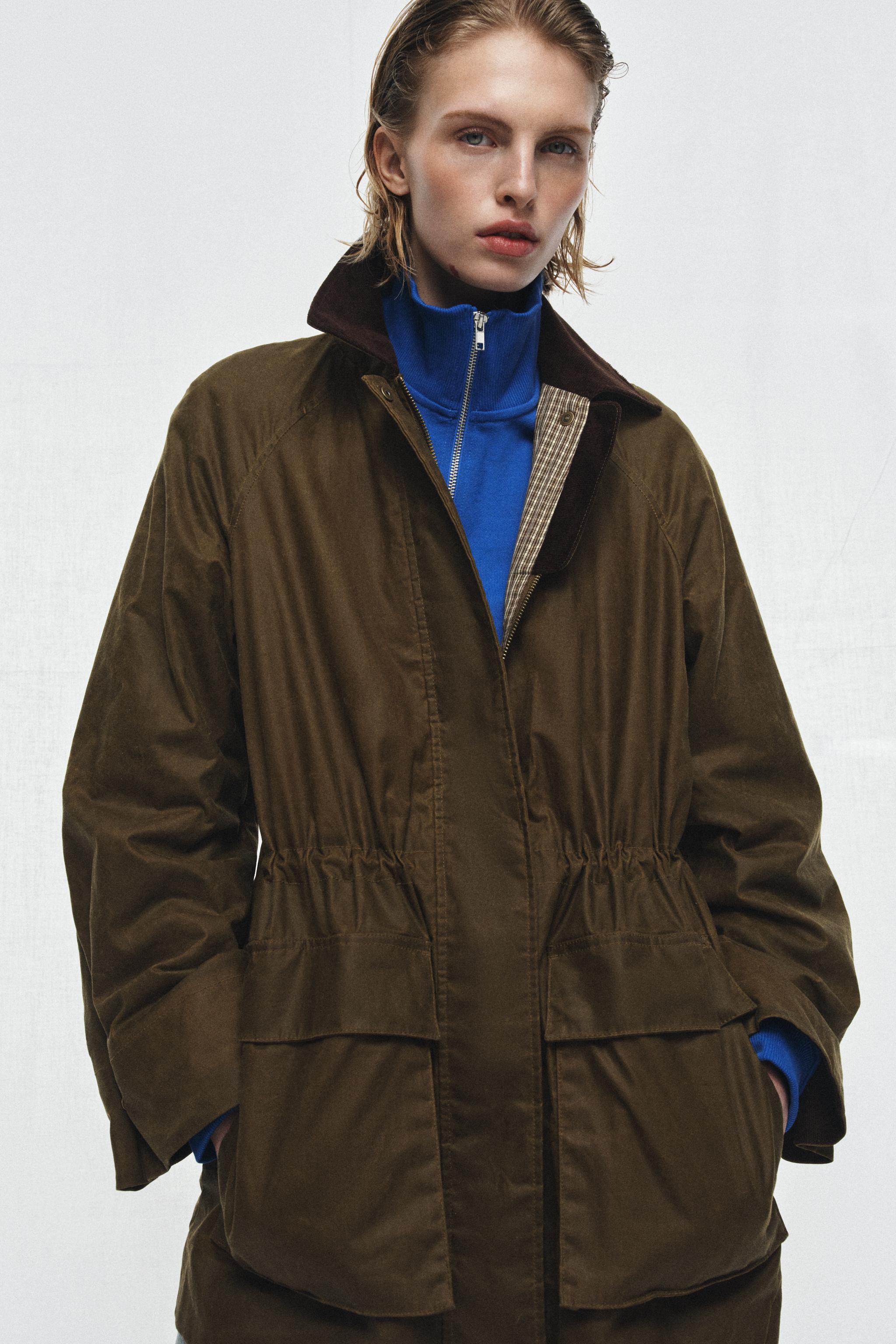 Waxed Jacket With Corduroy Collar Zw Collection