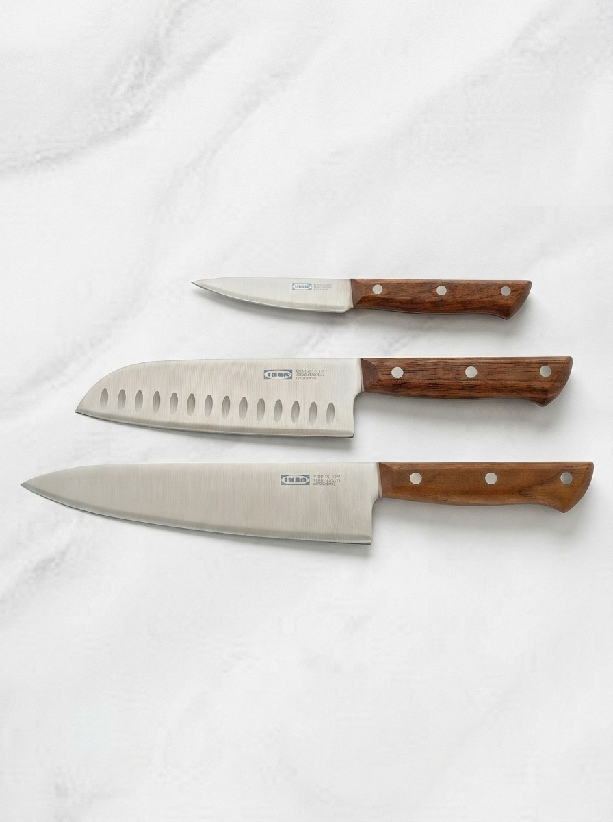 IKEA kitchenware in blue and walnut