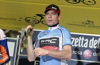 Cadel Evans (BMC) on the podium after his overall victory.