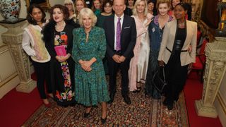 Queen Camilla (centre left) with guests as she hosts a reception celebrating 30 years of the Forward Arts Foundation