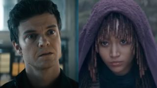 From left to right: Jack Quaid looking shocked in The Boys and Amandla Stenberg looking serious in The Acolyte.