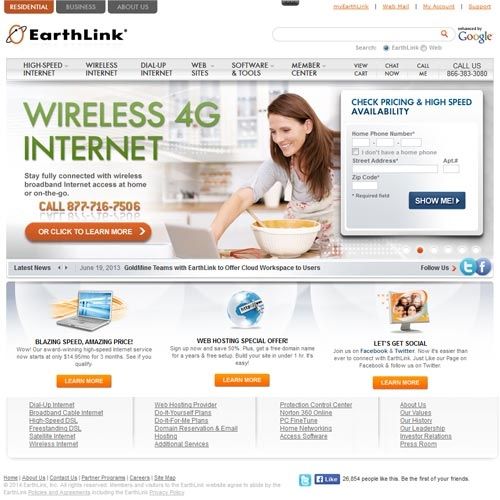 EarthLink image: This is the landing page for EarthLink where you can find information about the company and its services.