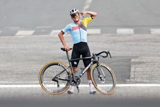 Paris, France - Men’s Road Race - Remco Evenepoel (Belgium) celebrates winning the Men's Road Race to become Olympic Champion