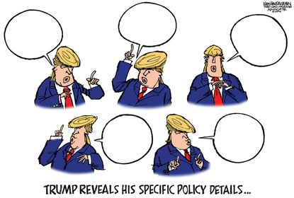Political cartoon U.S. 2016 election Donald Trump foreign policy