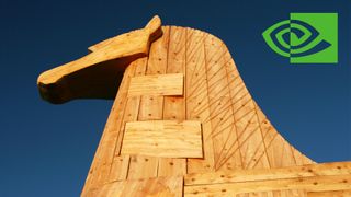 Image of a trojan horse, with the Nvidia logo in the top right.