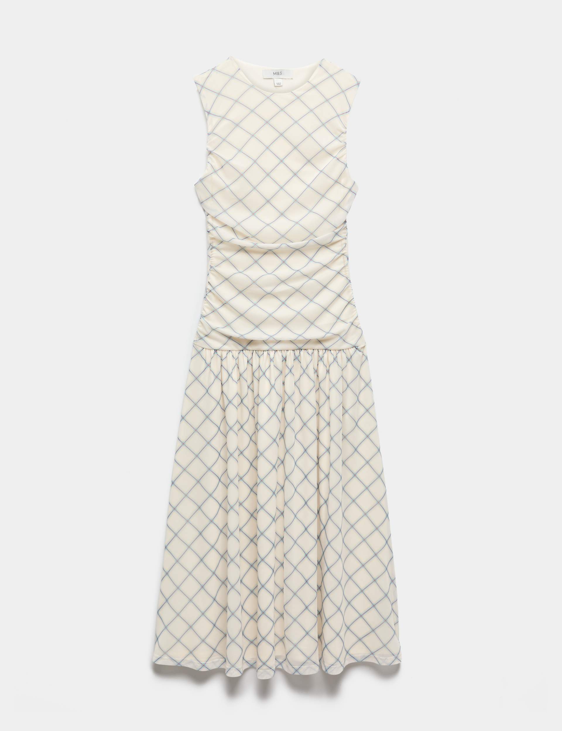 Mesh Checked Midi Dropped Waist Dress
