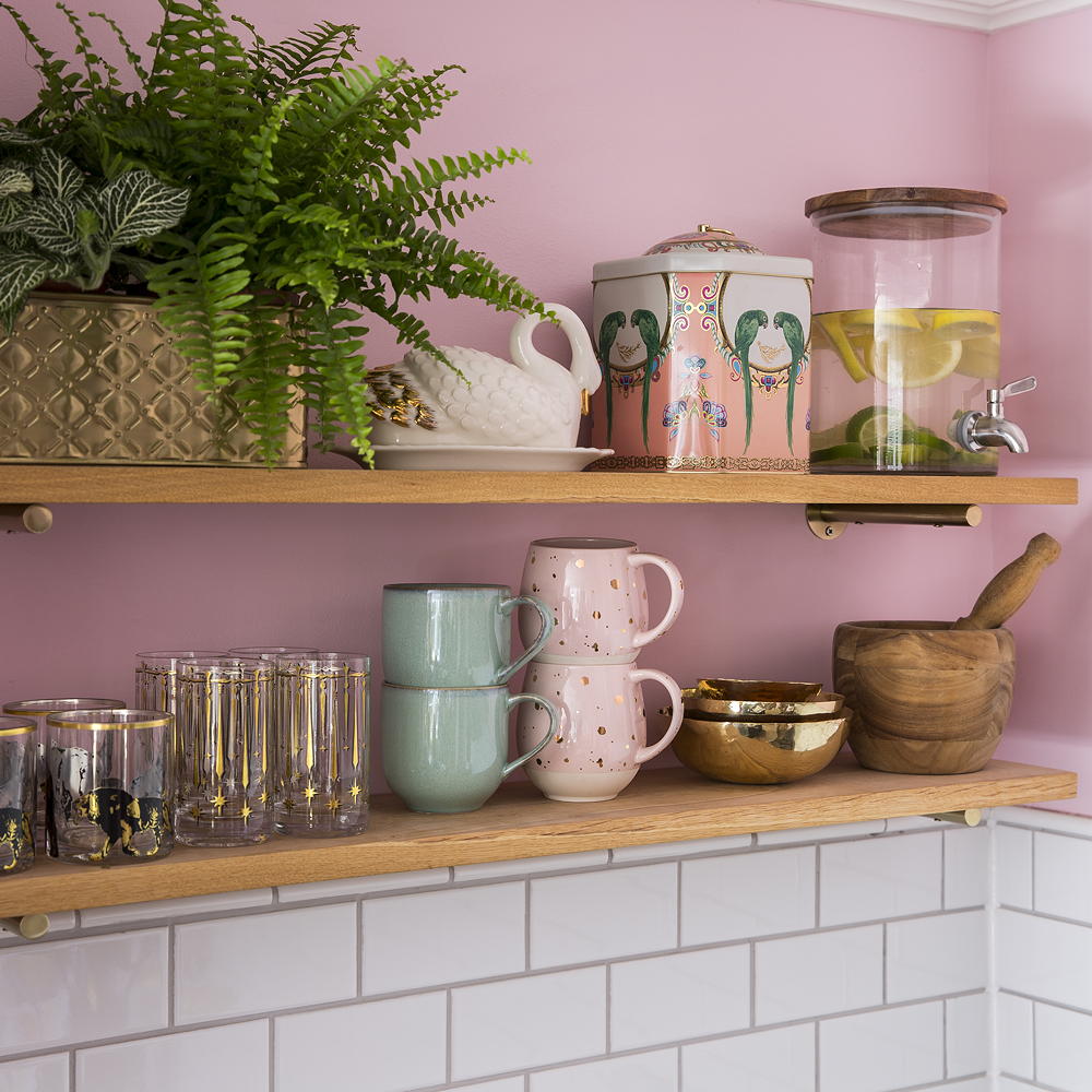 kitchen with wooden storage rack