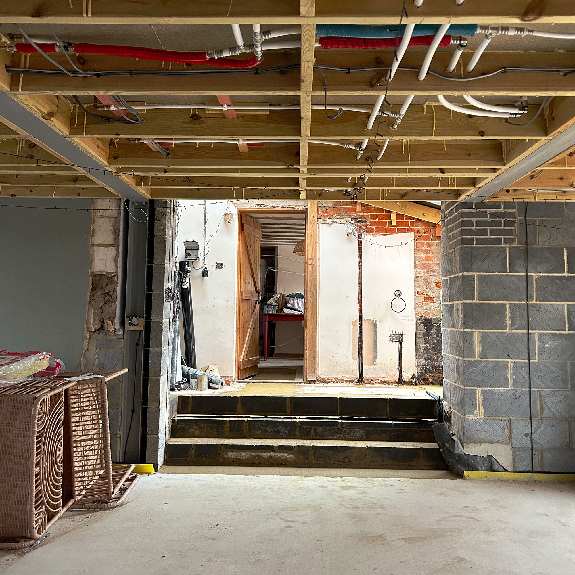 Open plan kitchen area in construction phase