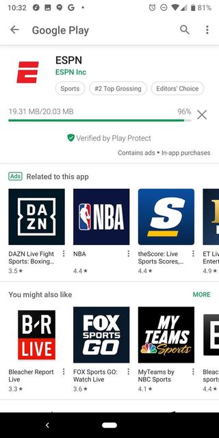 ESPN app Android Play Store Installing Progress