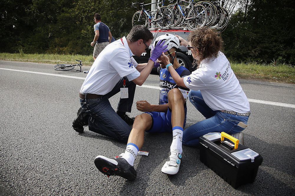 Tom Boonen hit the deck hard at the Eneco Tour was was forced to abandon