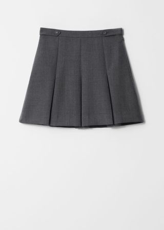 Pleated Herringbone Mini Skirt