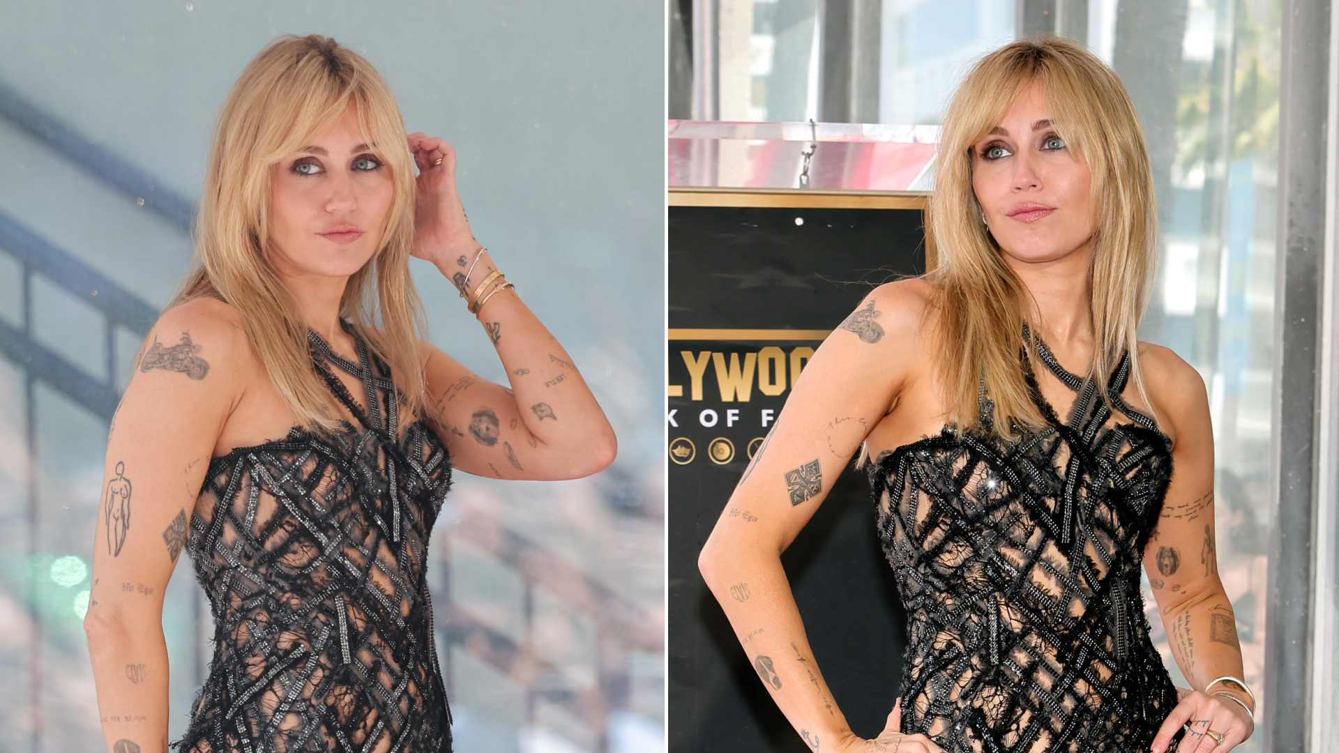 Miley Cyrus wears a naked dress to receive a star on the Hollywood Walk of Fame