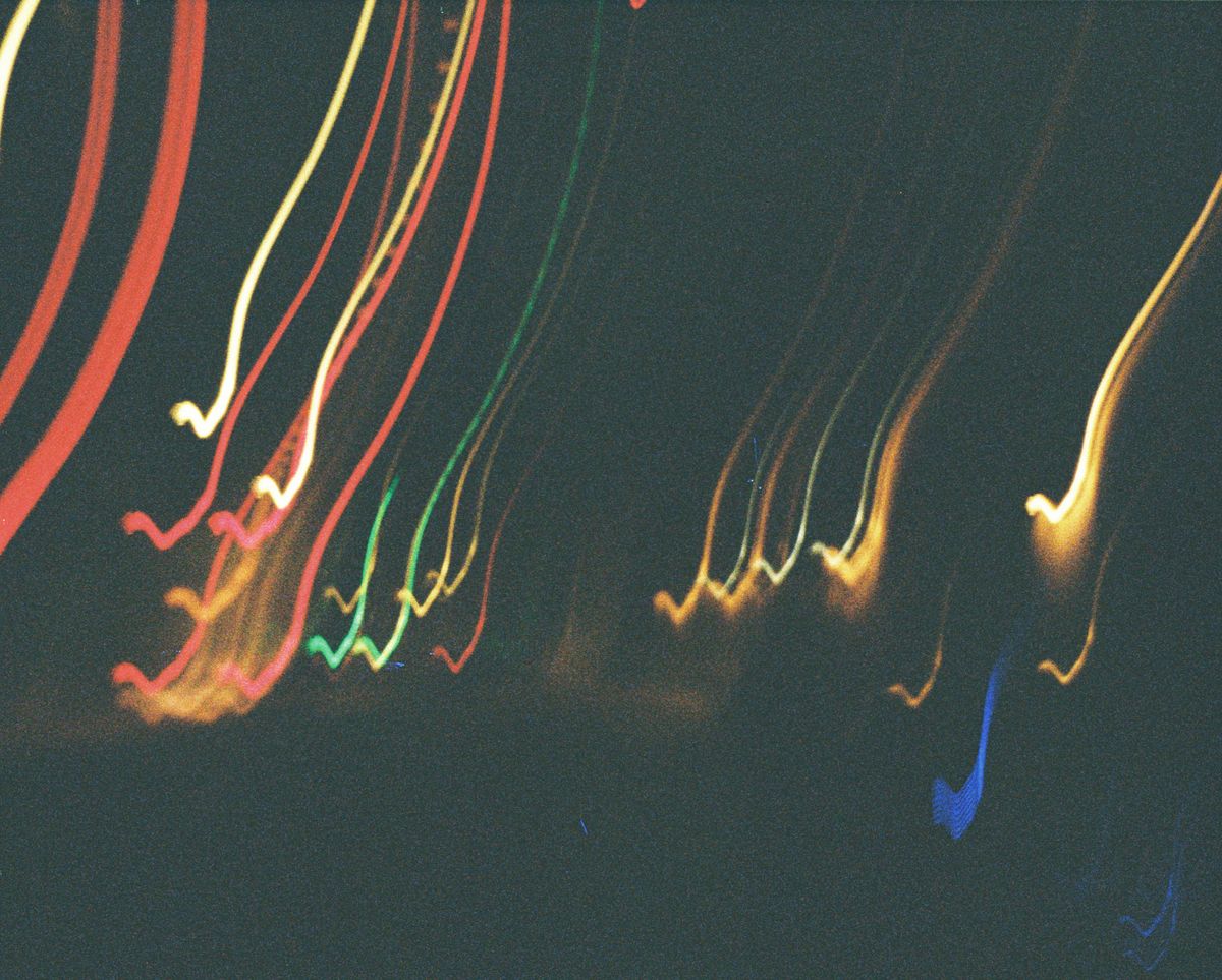 A photo of light trails, taken on a Lomography Lomomatic 110 film camera