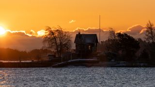 Sunset over lake show with Lumix S9 camera