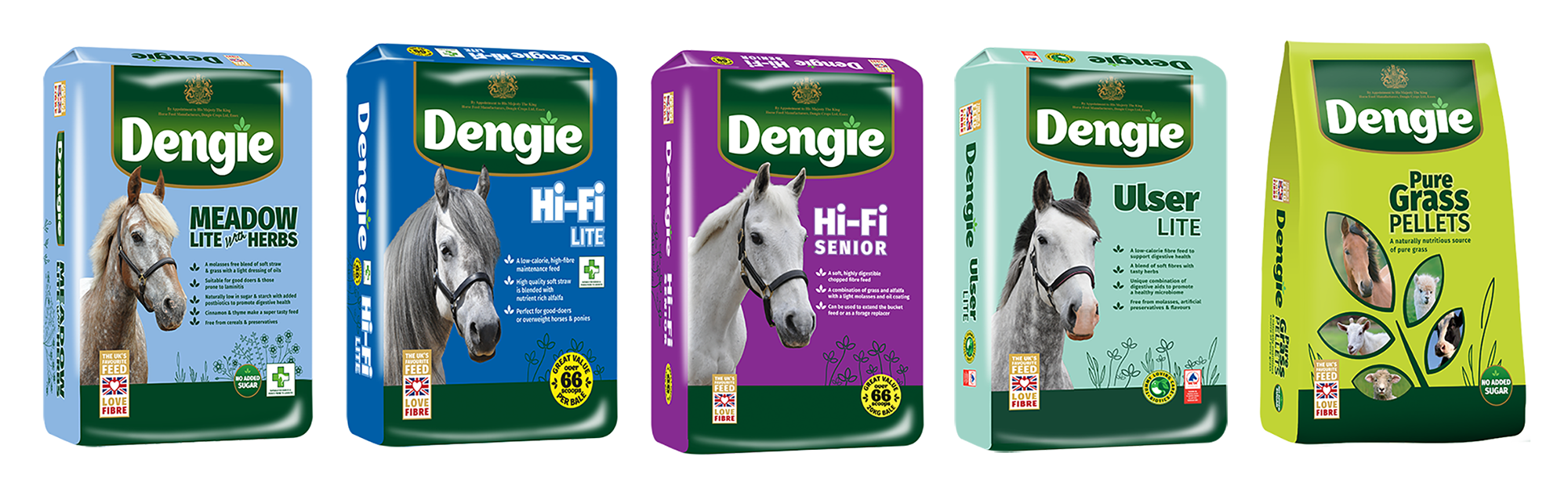 Packshots of Dengie bagged forage feeds
