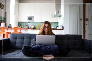 a woman working from home on laptop