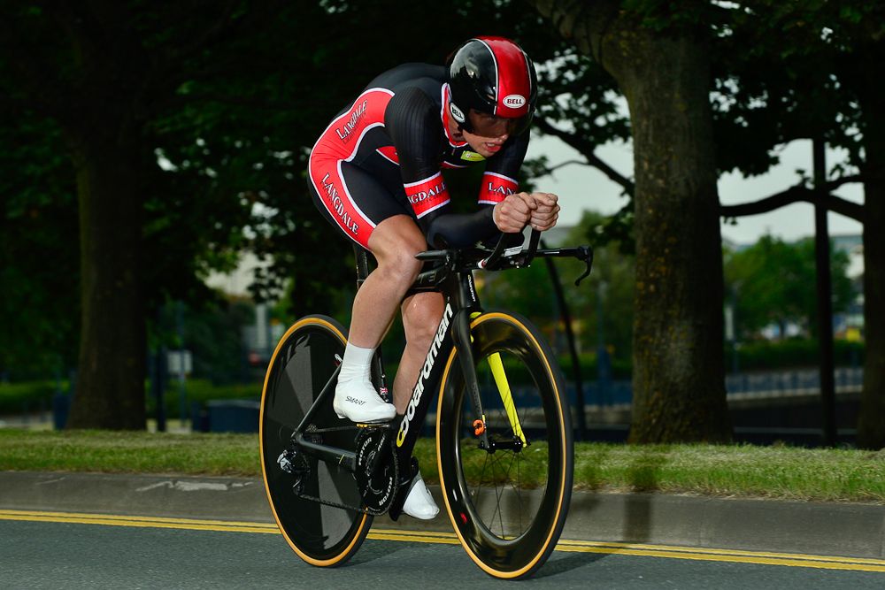 Ryan Perry on his way to third in the British time trial