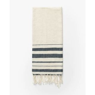 cream and blue striped hand towel