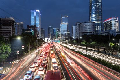 Light trails from traffic in Jakarta, Indonesia