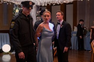 Brianne Howey as Georgia, Scott Porter as Mayor Paul Randolph in episode 210 of Ginny & Georgia.