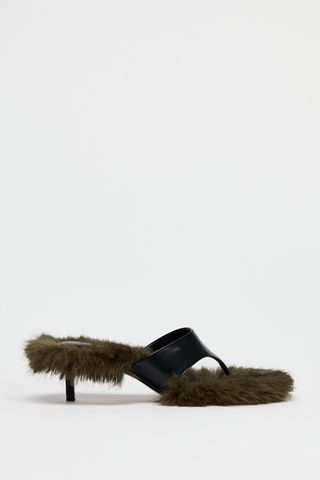 Faux Fur Leather Heeled Sandals Limited Edition