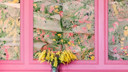 Marble decorating ideas Nat Mak's marbled papers used in a period living room with panels painted in bright pink 