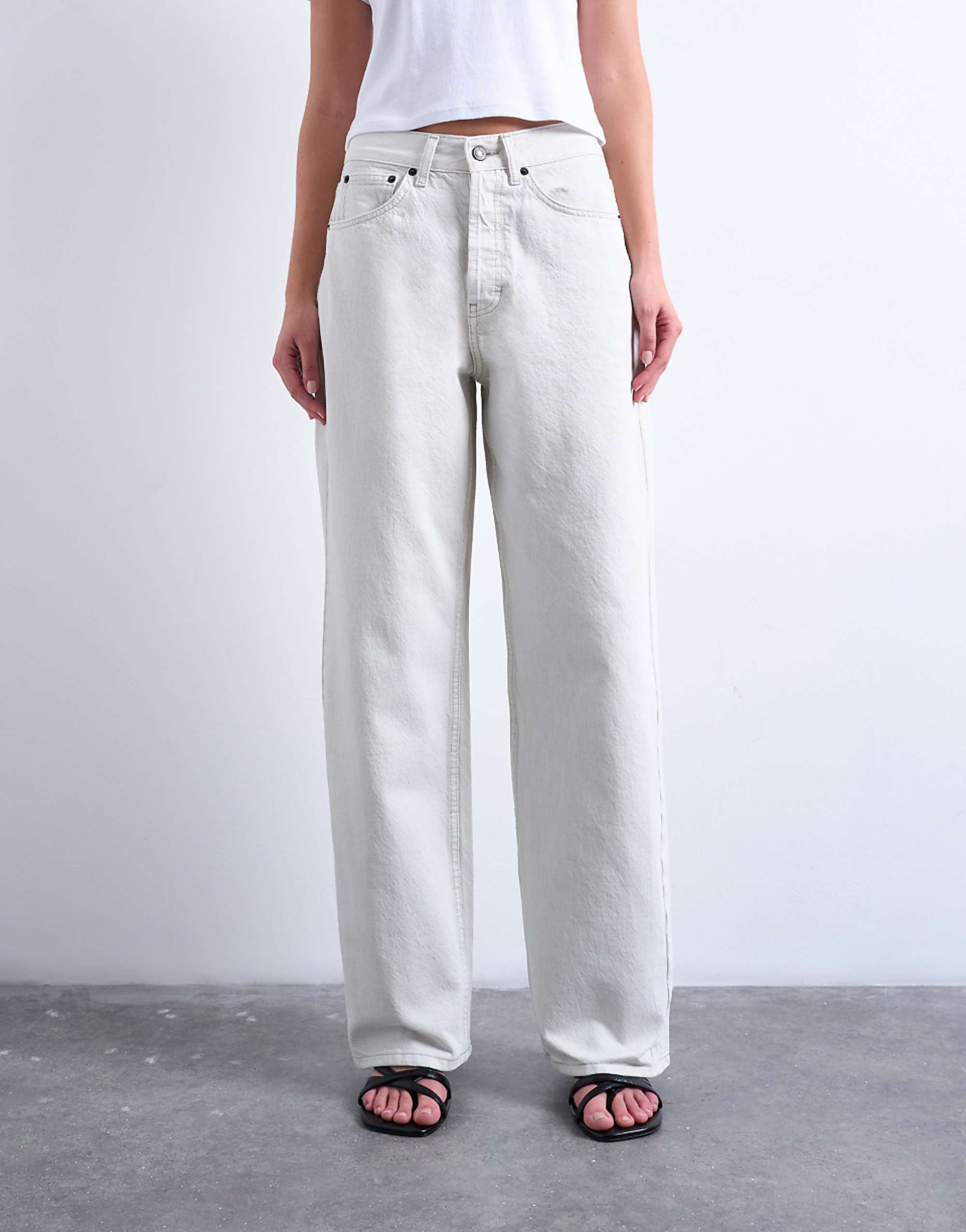 Topshop Column Mid Rise Jeans in Bone