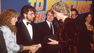 Lady Diana meeting Steven Spielberg and his wife Amy Irving at the Back to the Future premiere at the Empire Cinema in London's Leicester Square.