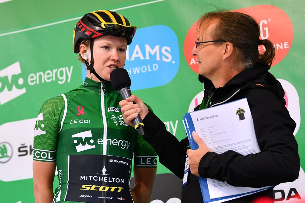 Overall leader Jolien D'hoore at the start of stage 2 of the OVO Energy Women's Tour