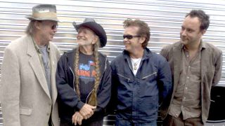 Neil Young, Willie Nelson, John Mellencamp and Dave Matthews backstage at Farm Aid in 2006