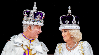 King Charles III and Queen Camilla at the balcony of Buckingham Palace following the Coronation of King Charles III and Queen Camilla on May 6, 2023 in London, England