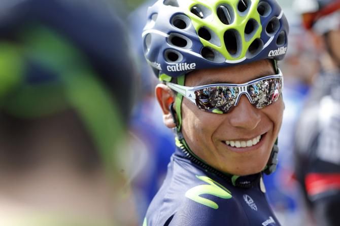 Nairo Quintana (Movistar) is all smiles at the start