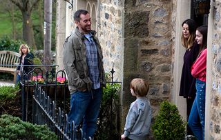 Rhona is gutted to see Pete being friendly with Jack and Sarah in Emmerdale